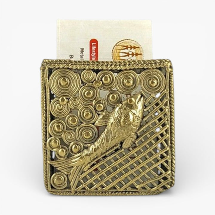 Bastar Dokra art brass card holder for office desk