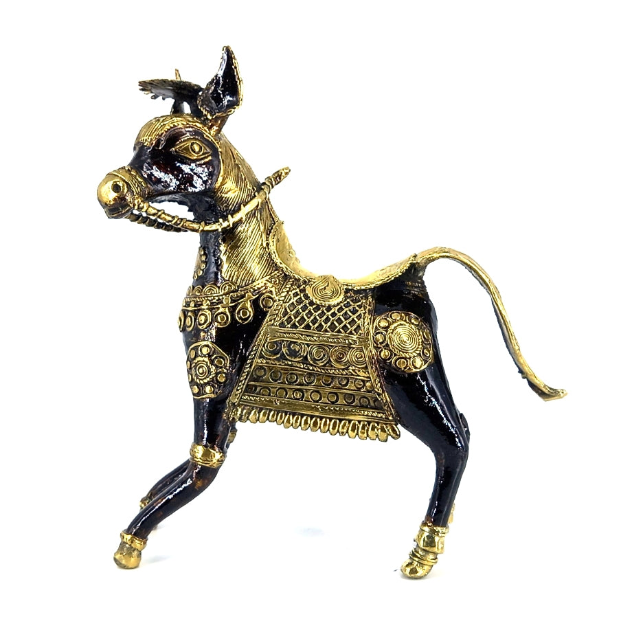 Side view of Bastar Dokra art charging horse decor