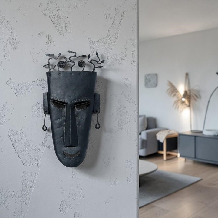 Handmade iron wall mask with abstract tree design black decorative metal wall art