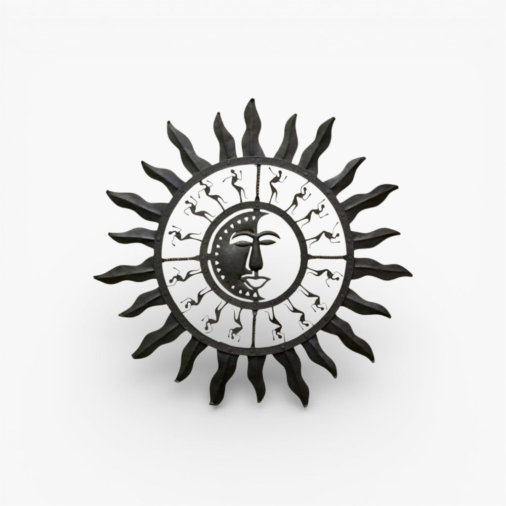 Handmade wrought iron sun moon wall hanging black metal wall decor large handcrafted wall art