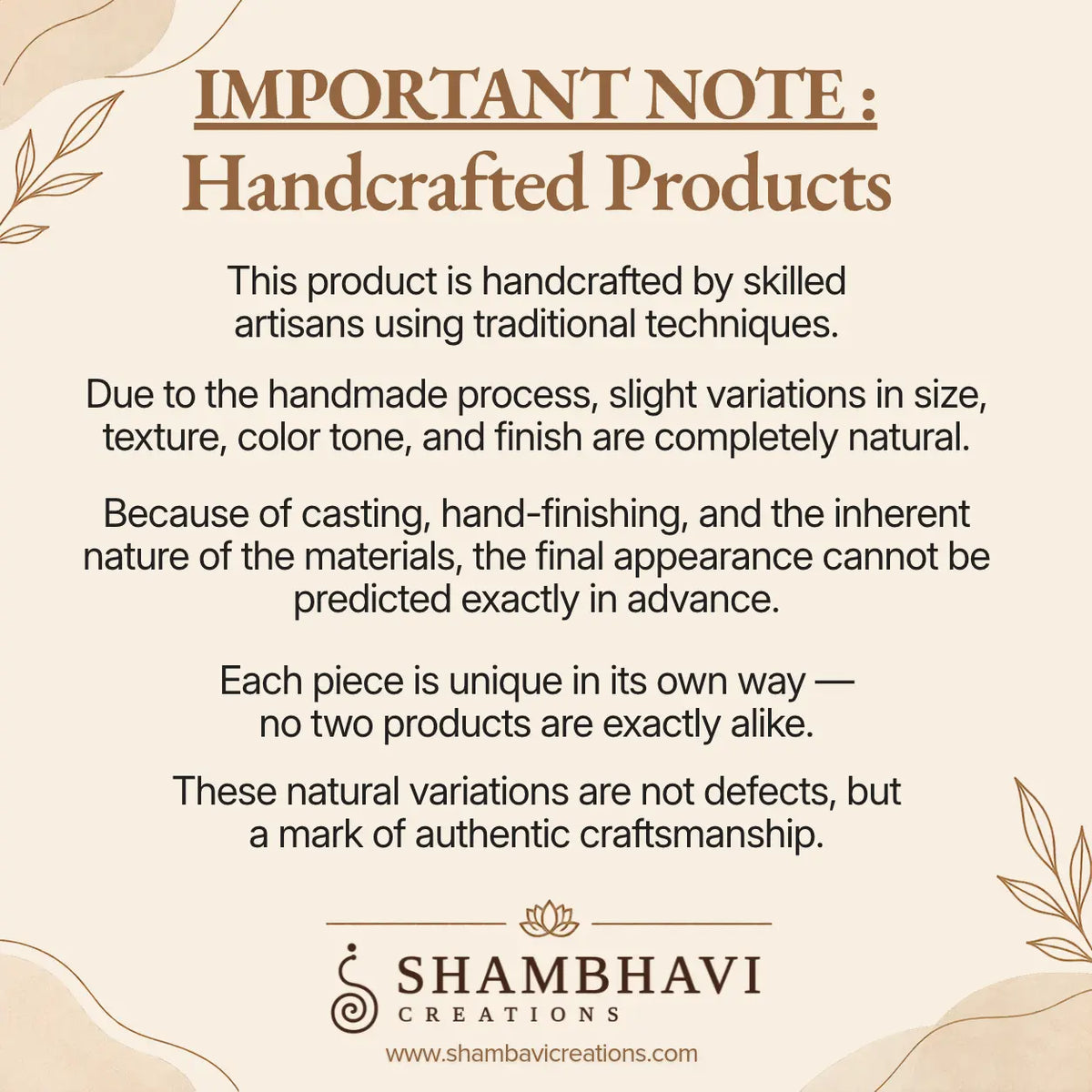 Important Note Handcrafted Products shambhavi creations