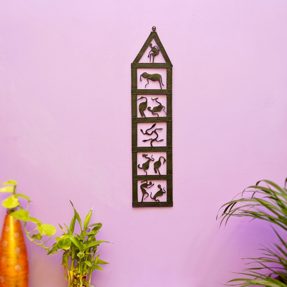 Black iron wall art vertical panel indoor lifestyle setting