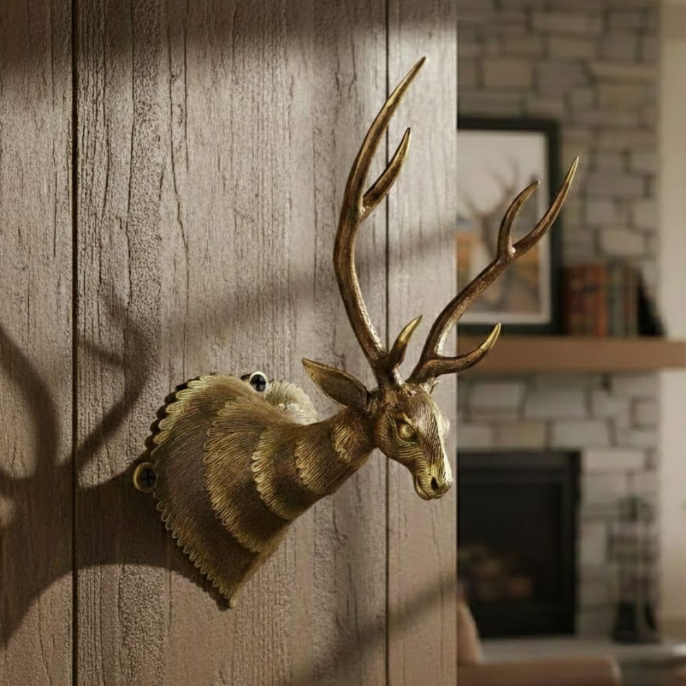 Multi-Collar Harmony deer head wall accent handcrafted in Bastar Dokra art with layered metal detailing, decorative Indian brass wall decor, 10 inch