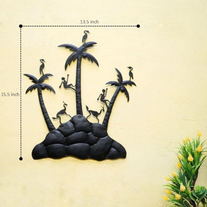 Nature inspired iron wall art hanging on pastel wall background