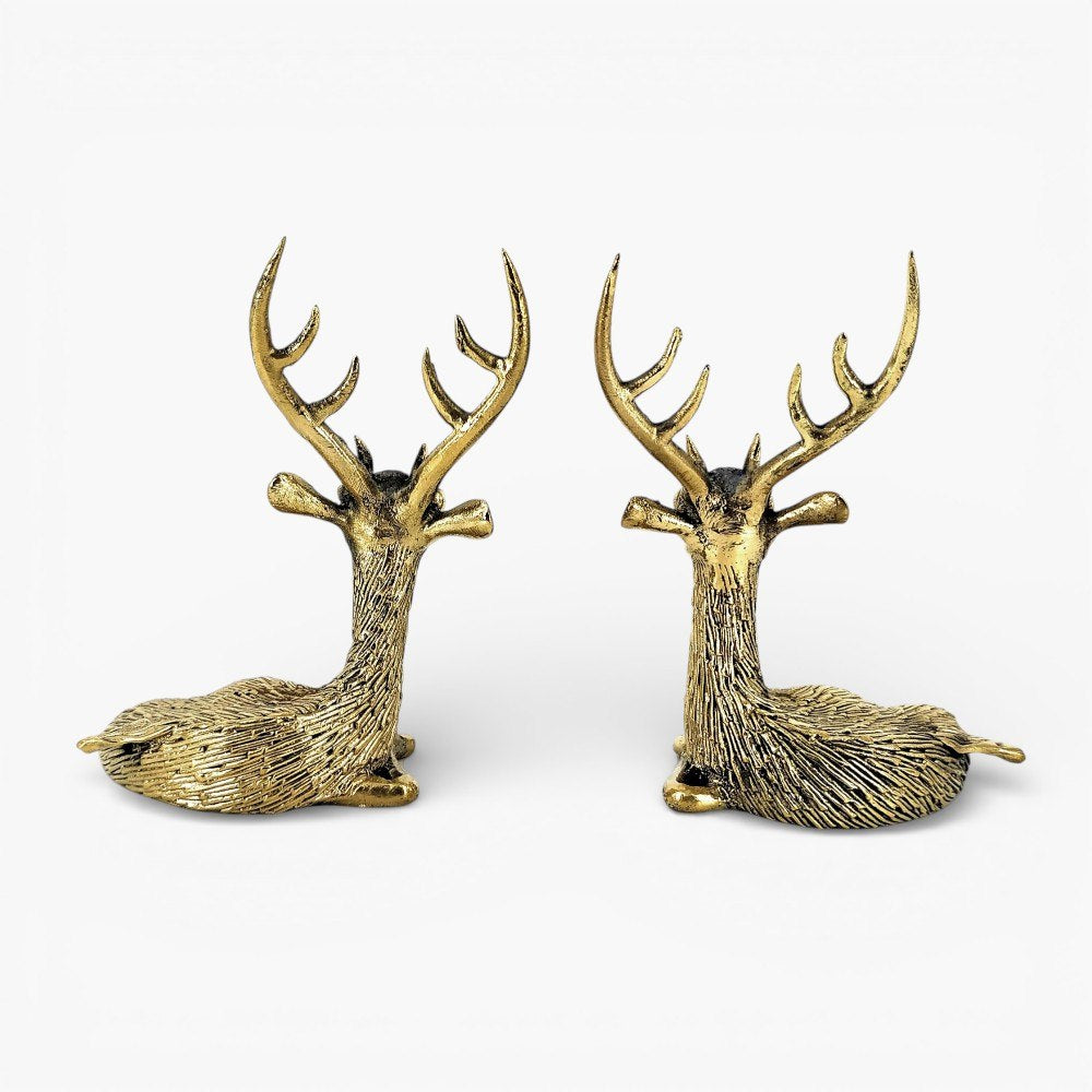 Decorative brass resting deer pair for living room back view