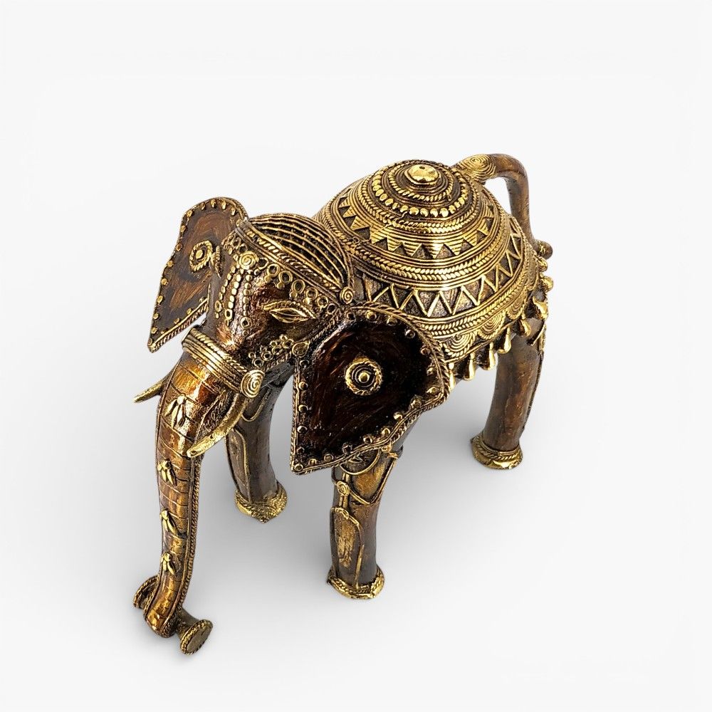 Artistic Dokra art elephant figurine for mindful home spaces