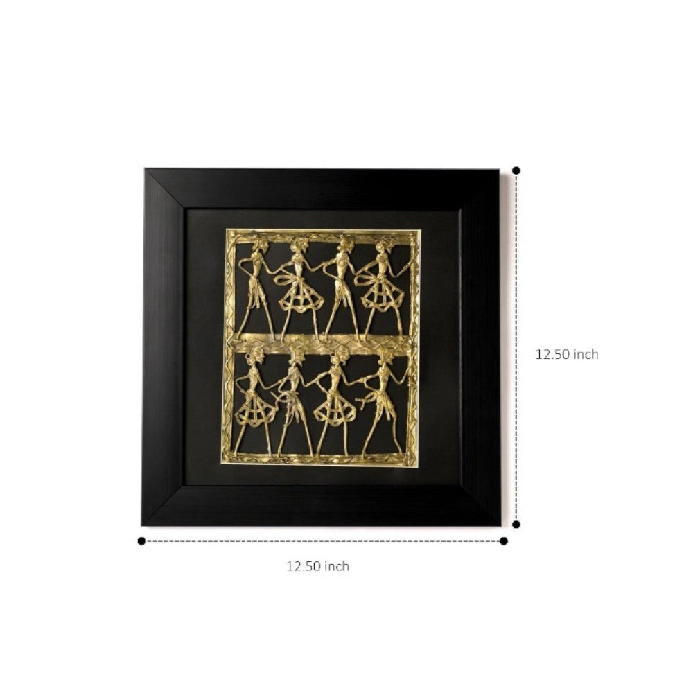 Handcrafted brass Dokra wall frame square artwork close-up
