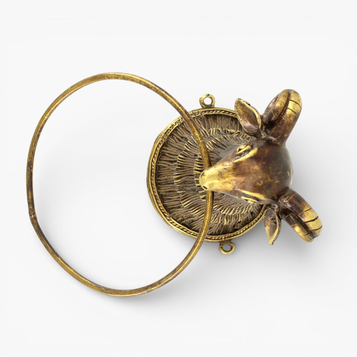 Top view of Bastar Dokra art brass lamb towel ring