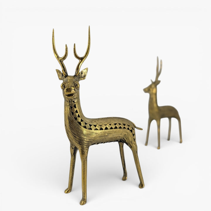 Traditional handcrafted brass deer sculpture inspired by Bastar Dokra art elegant metal home decor