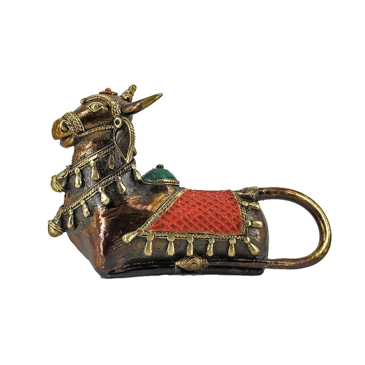 Decorative Sacred Nandi Dhokra Art Figurine of Bell Metal (Multicolor, 7.25 x 4.5 inch)