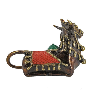 Decorative Sacred Nandi Dhokra Art Figurine of Bell Metal (Multicolor, 7.25 x 4.5 inch)