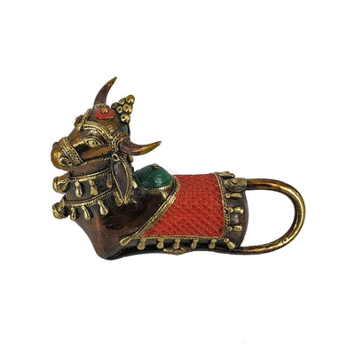 Decorative Sacred Nandi Dhokra Art Figurine of Bell Metal (Multicolor, 7.25 x 4.5 inch)