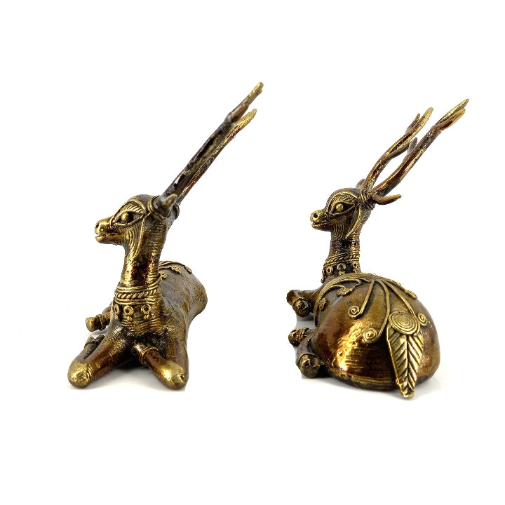 Pair of Brass Deer Dhokra Art Figurine (Bronze color, 5.5 inch)