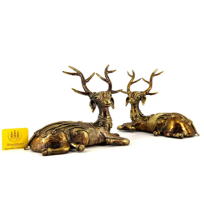 Pair of Brass Deer Dhokra Art Figurine (Bronze color, 5.5 inch)