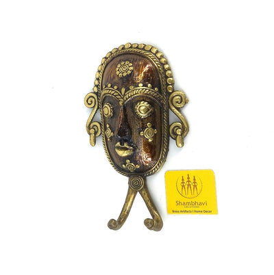 Bastar Art Brass Mask Wall Hanger (Bronze color, 5 inch)