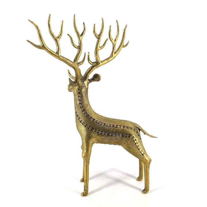 Curious Multi Antlers Elegant Brass Deer Figurine (Golden, 15 inch)