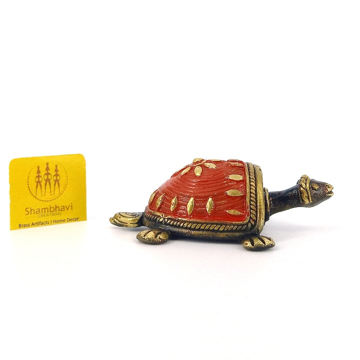 Handmade Brass Tortoise Showpiece Statue in Dhokra Art (Red, 2.5 inch)