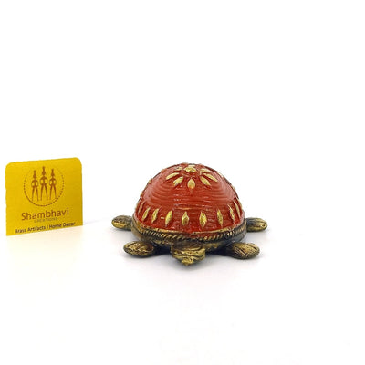 Handmade Brass Tortoise Showpiece Statue in Dhokra Art (Red, 2.5 inch)