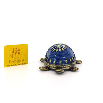 Handmade Brass Tortoise Showpiece Statue in Dhokra Art (Blue, 2.5 inch)