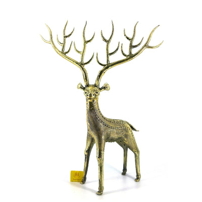 Curious Multi Antlers Elegant Brass Deer Figurine (Golden, 15 inch)