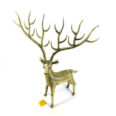 Curious Multi Antlers Elegant Brass Deer Figurine (Golden, 15 inch)