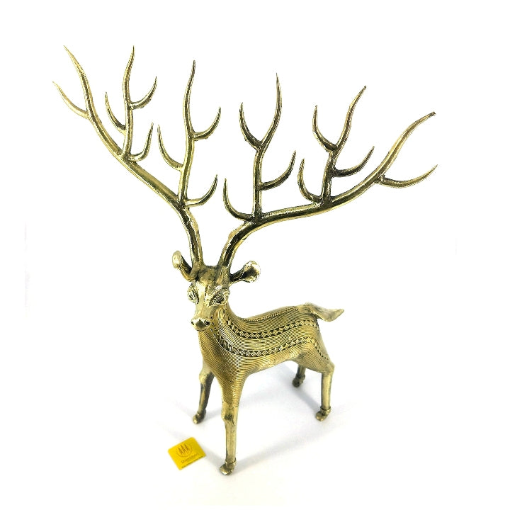 Curious Multi Antlers Elegant Brass Deer Figurine (Golden, 15 inch)