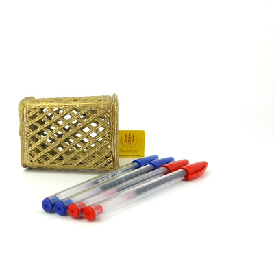 Dhokra Art Netted Design Brass Pen Holder (Golden, 3.5 inch)
