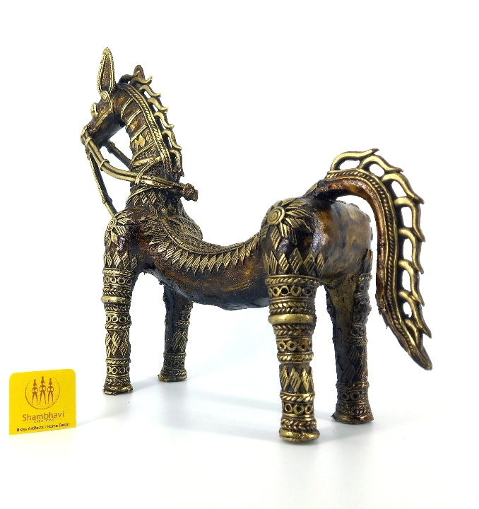 Brass Horse with Bent Back (Bronze color, 8.25 inch)