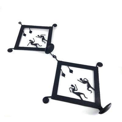 Handmade Bastar Iron Craft 'Square Tiles' Tea Light Wall Hanging (Black, 40 inch)