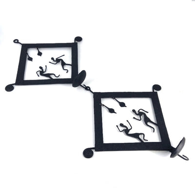 Handmade Bastar Iron Craft 'Square Tiles' Tea Light Wall Hanging (Black, 40 inch)