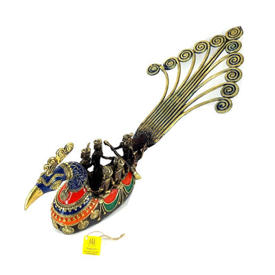 Graceful Brass Dhokra Peacock Boat (Multicolor, 11 inch)