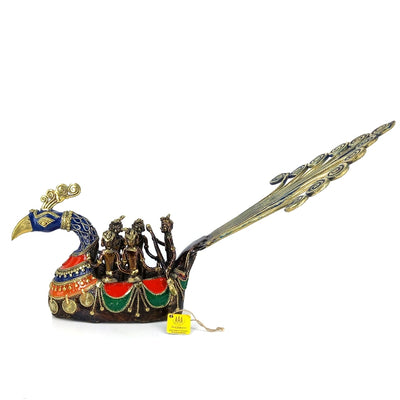 Graceful Brass Dhokra Peacock Boat (Multicolor, 11 inch)