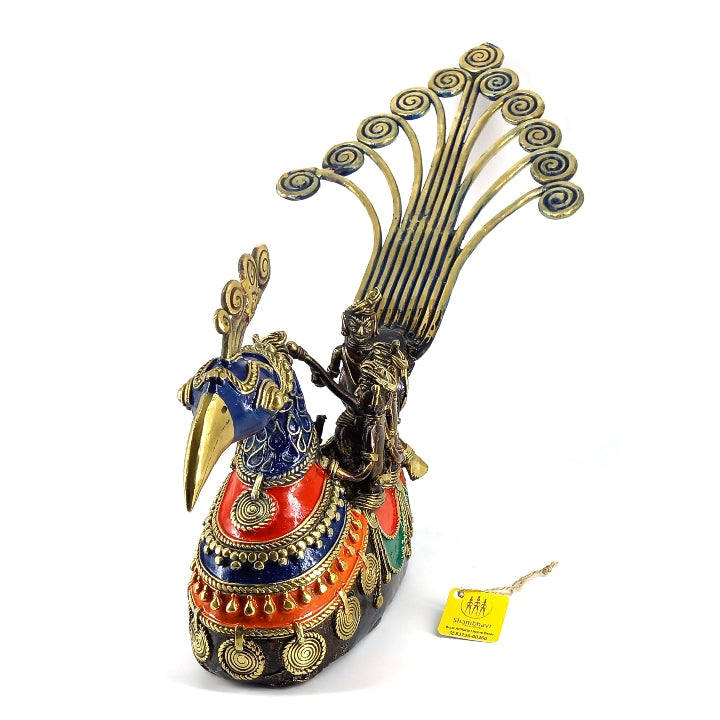 Graceful Brass Dhokra Peacock Boat (Multicolor, 11 inch)