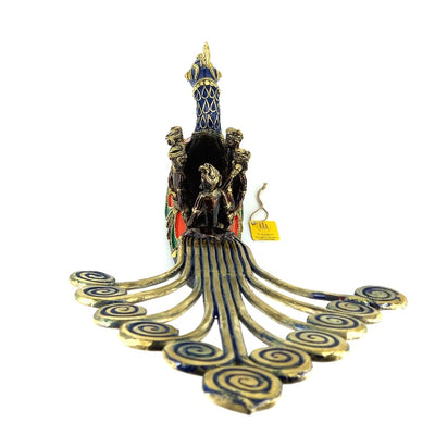 Graceful Brass Dhokra Peacock Boat (Multicolor, 11 inch)