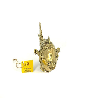 Bastar Dhokra Art Brass Scaly Fish Figurine (Golden, 4 x 8 inch)