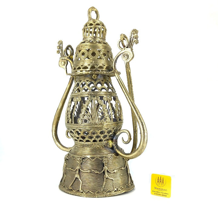 Dhokra Art Brass Lantern Lampshade (Golden, 12 inch)