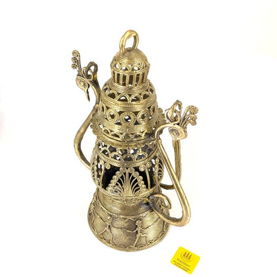 Dhokra Art Brass Lantern Lampshade (Golden, 12 inch)