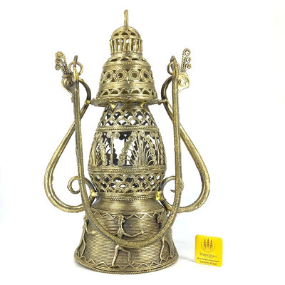 Dhokra Art Brass Lantern Lampshade (Golden, 12 inch)