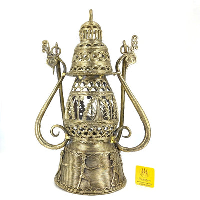 Dhokra Art Brass Lantern Lampshade (Golden, 12 inch)