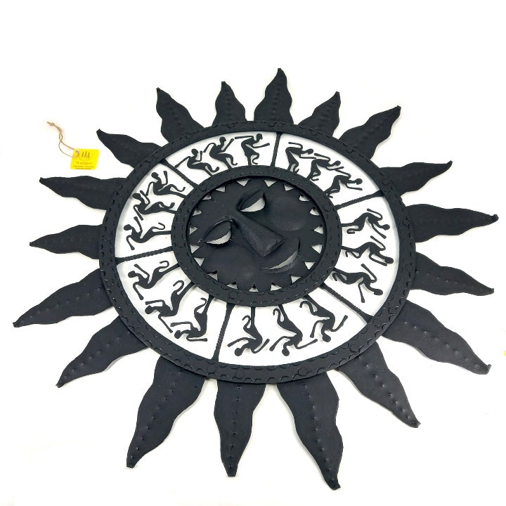 Bastar Art Iron Sun Mask Wall Hanging Decoration (Black, 24 inch)