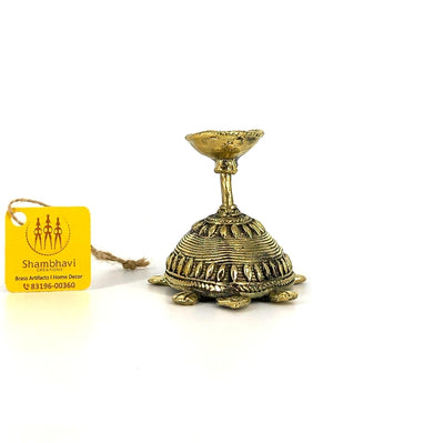 Dhokra art Bell Metal Tortoise Diya from Bastar Art of Chhattisgarh (Golden, 3.5 inch)