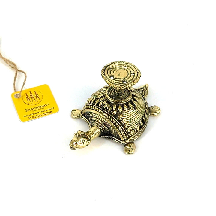Tortoise Bell Metal Art Incense Stick Holder (Golden, 2.5 inch)