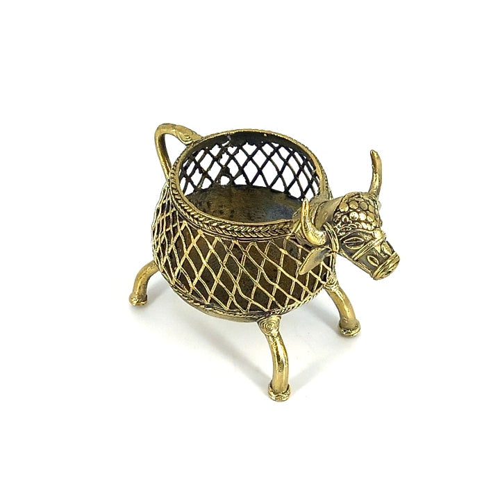 Sacred Cow Bell Metal Art Pen Holder – Bastar Dokra Desk Accent (3.5 Inch)