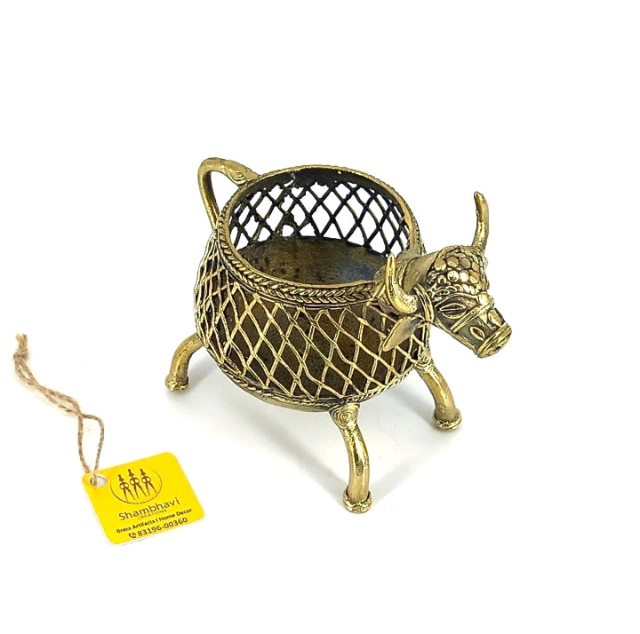 Sacred Cow Bell Metal Art Pen Holder (Golden, 3.5 inch)