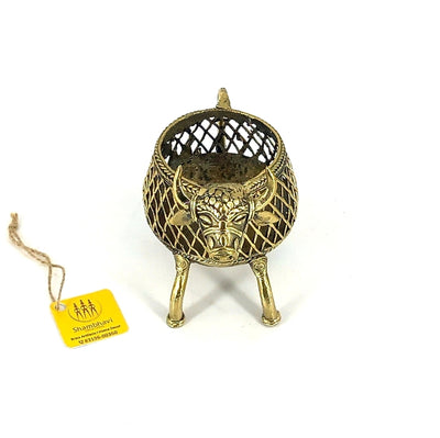 Sacred Cow Bell Metal Art Pen Holder (Golden, 3.5 inch)