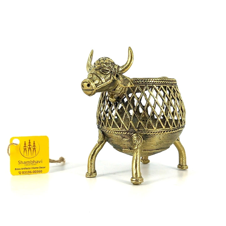 Sacred Cow Bell Metal Art Pen Holder (Golden, 3.5 inch)