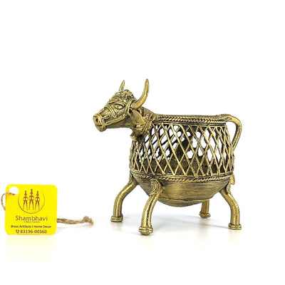 Sacred Cow Bell Metal Art Pen Holder (Golden, 3.5 inch)