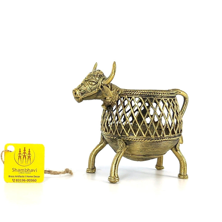 Sacred Cow Bell Metal Art Pen Holder (Golden, 3.5 inch)