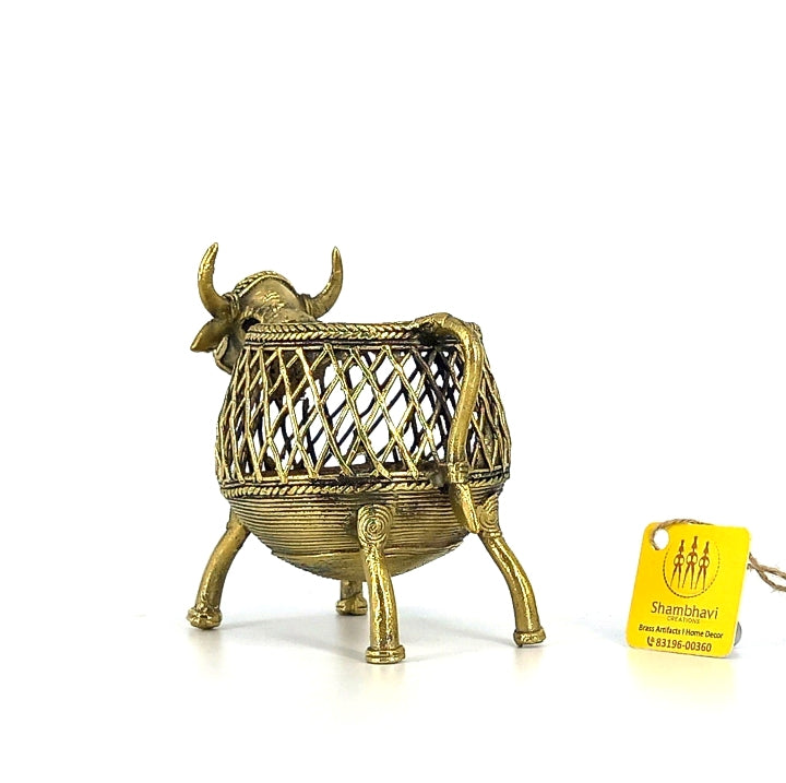 Sacred Cow Bell Metal Art Pen Holder (Golden, 3.5 inch)