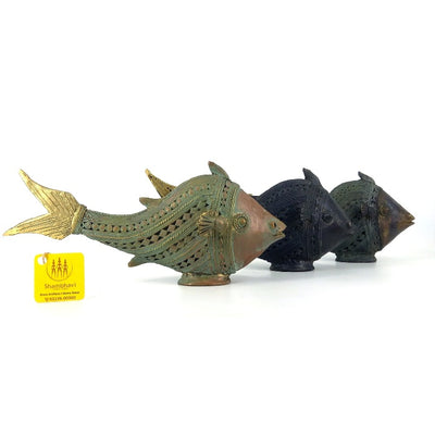 Handcrafted  Dhokra Art Brass Fish Trio (Multicolor, 8.5 x 4 inch)